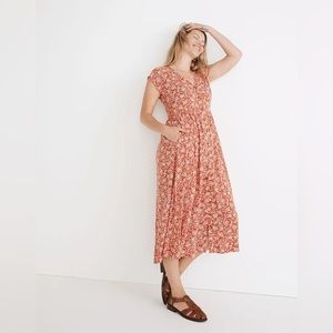 Button-Front Midi Dress in Piazza Floral in FRESH CHILI